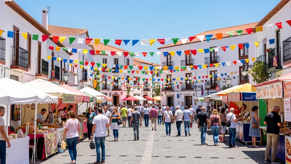 Generic image of a Canarian town square decorated for a food festival.