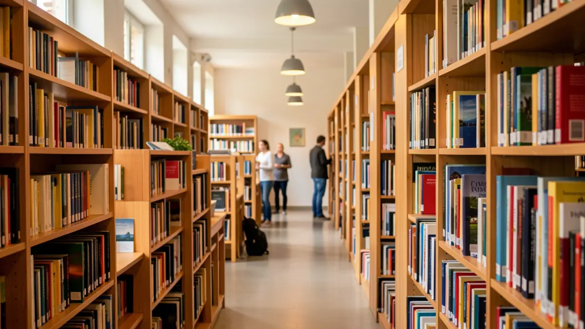 Image of a modern library in Canarias, with shelves full of books and a welcoming atmosphere.