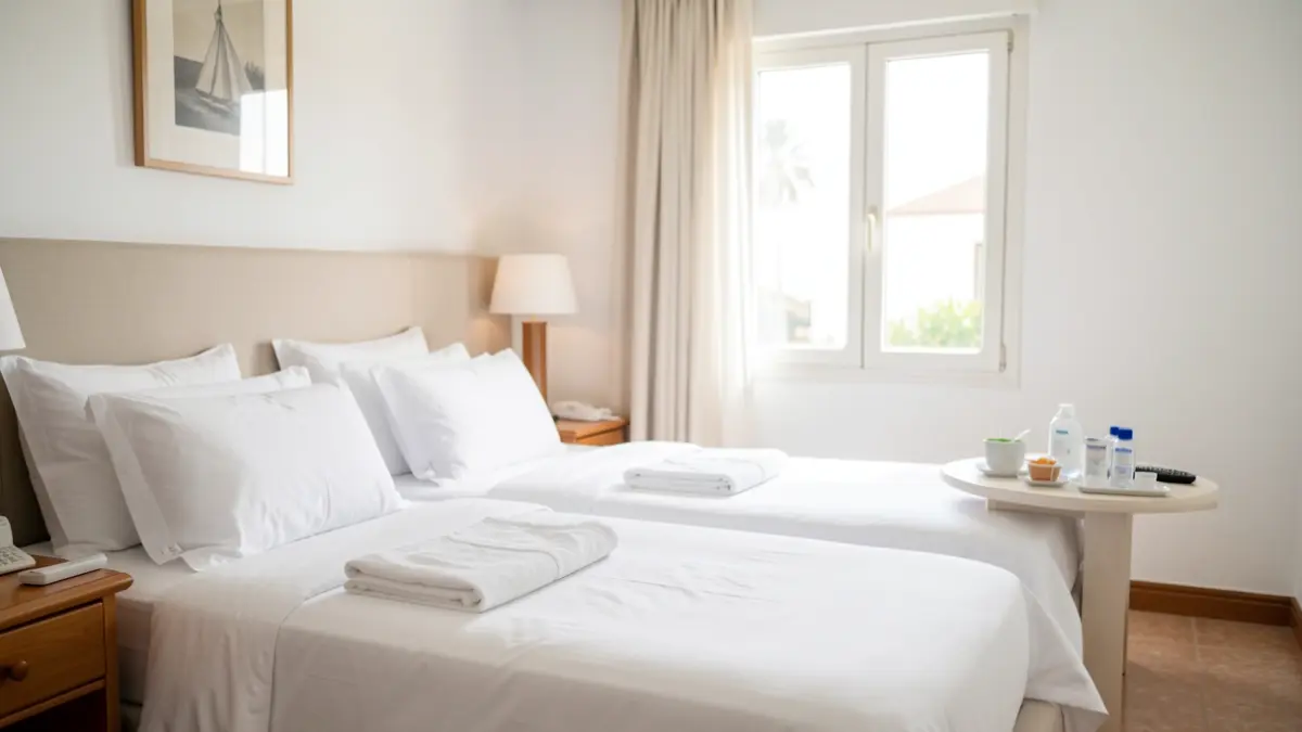 Habitación de hotel limpia y ordenada en Puerto de la Cruz.