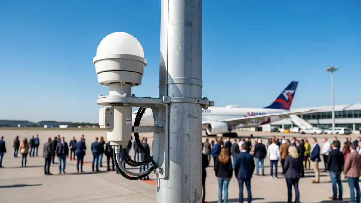 Equipos de medición meteorológica en una instalación aeroportuaria.