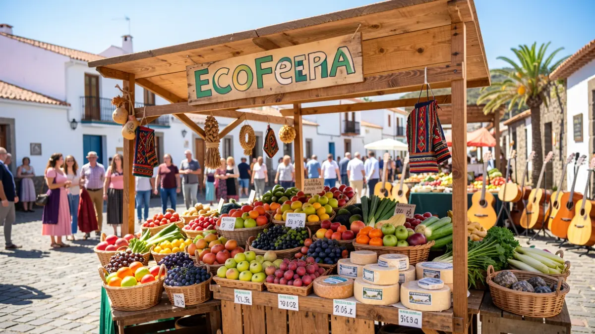 EcoFeria stall with local products and crafts at a cultural event in the Canary Islands.