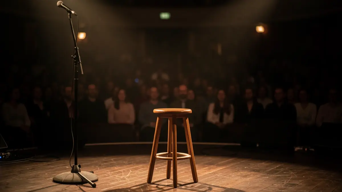 Imagen genérica de un escenario de concierto íntimo con un micrófono.