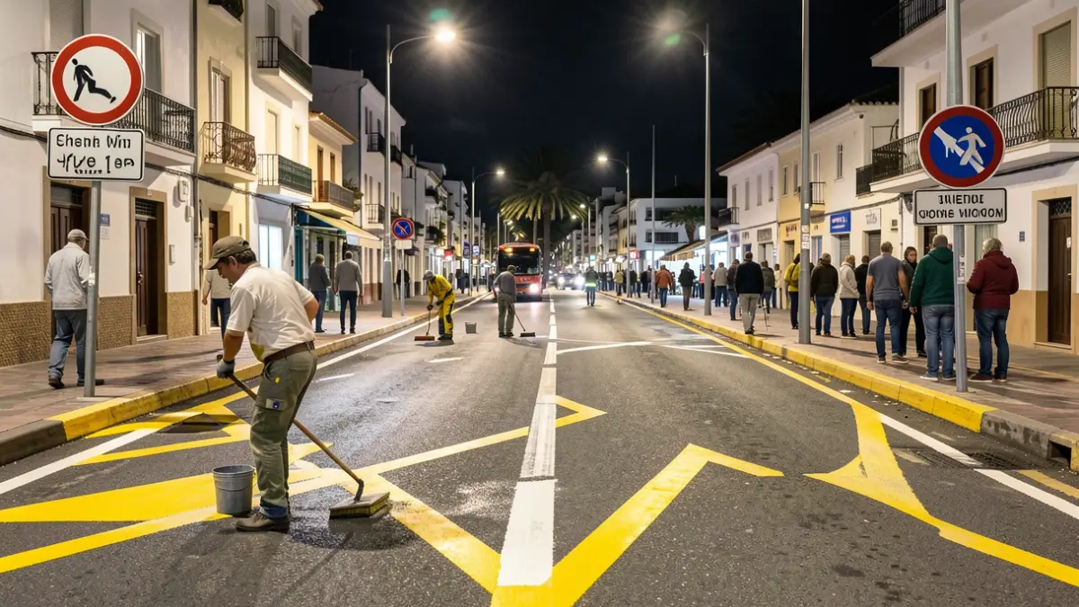 Generic image of road painting works on a street in Arona.