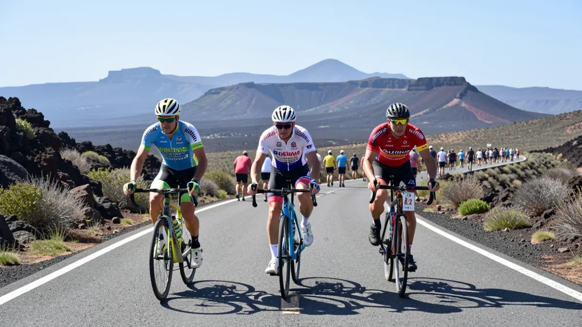 Cyclists participating in the Gran Guanche solidarity challenge in the Canary Islands.