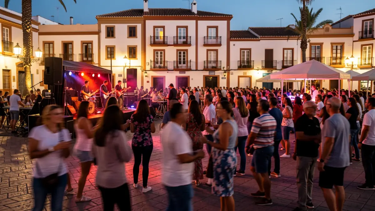 Generic image of a cultural event in an Arrecife square with an audience and local architecture.