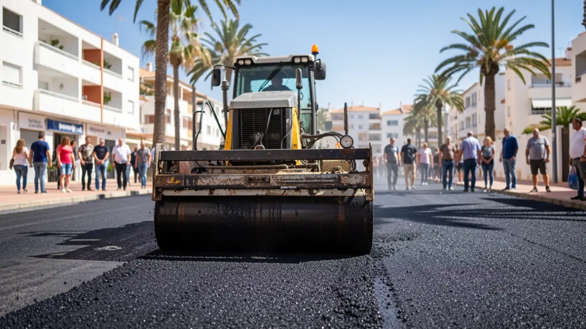 Trabajos de reasfaltado en una calle de Arrecife, Lanzarote.