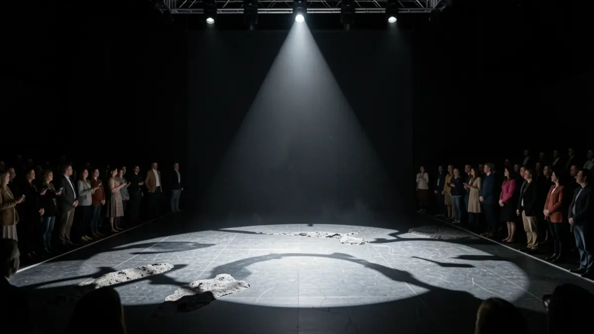 Contemporary dance scene with abstract lighting and shadows.