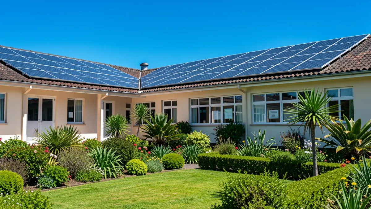 Imagen genérica de un centro escolar en Barlovento con paneles solares.