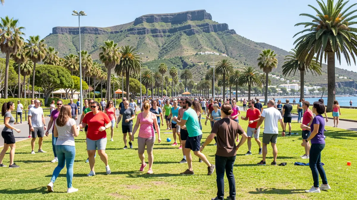 Participantes de diversas edades en un reto deportivo al aire libre en Buenavista del Norte.