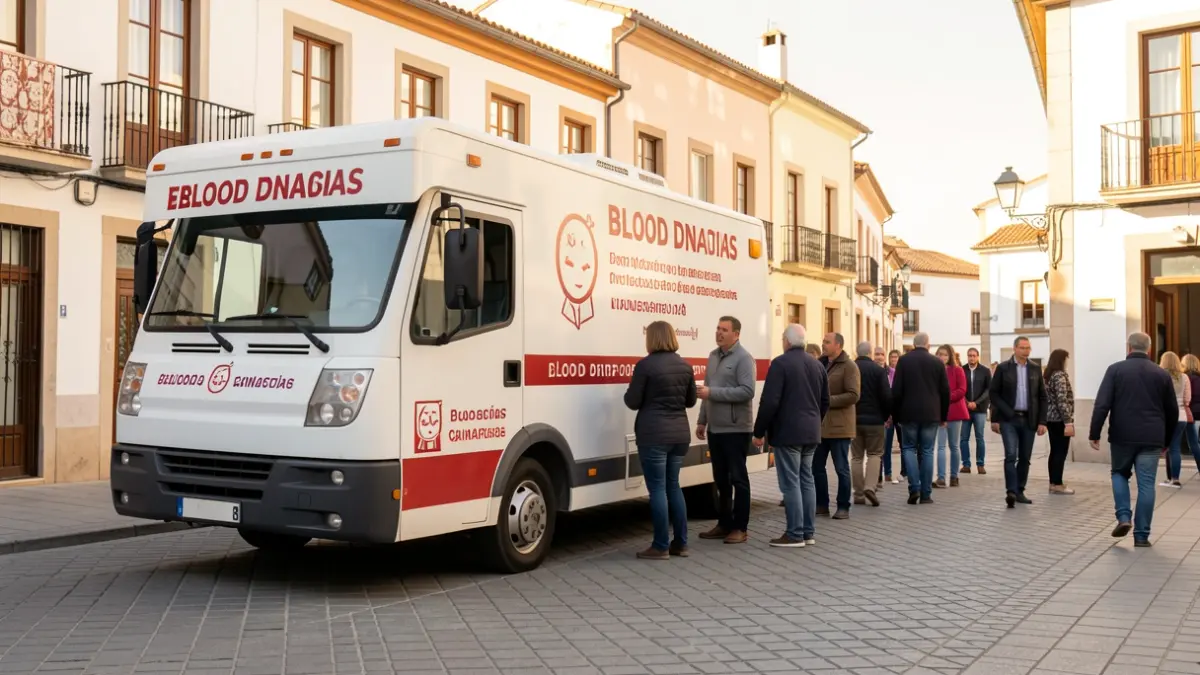 Unidad móvil de donación de sangre en una plaza de Canarias.