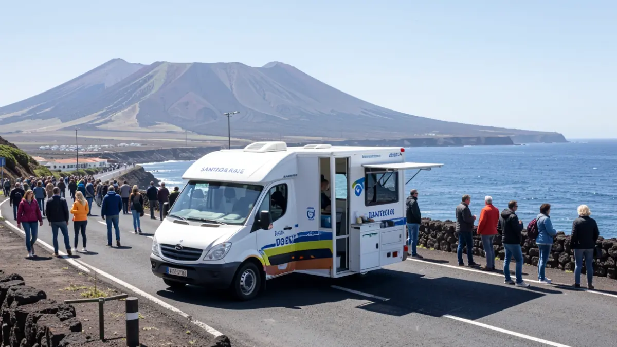 Mobile blood donation unit on the coast of Santiago del Teide, Tenerife.