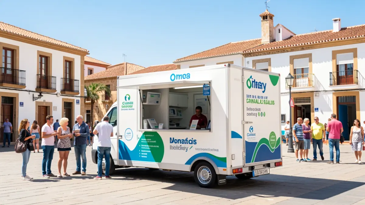 Mobile donation unit in a Canary Islands square.