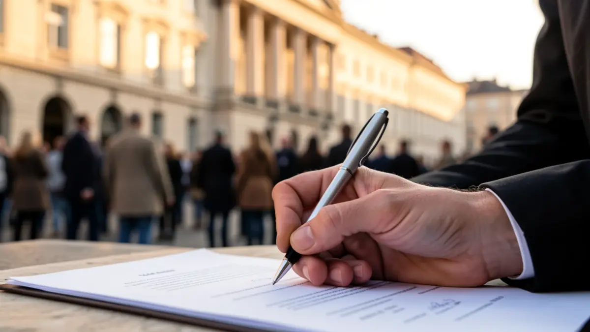Generic image of a hand signing an official document.