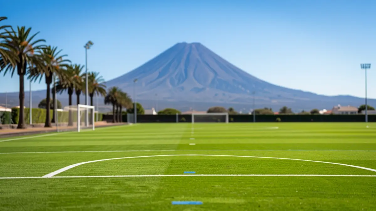 Campo deportivo en Candelaria con el Teide de fondo.