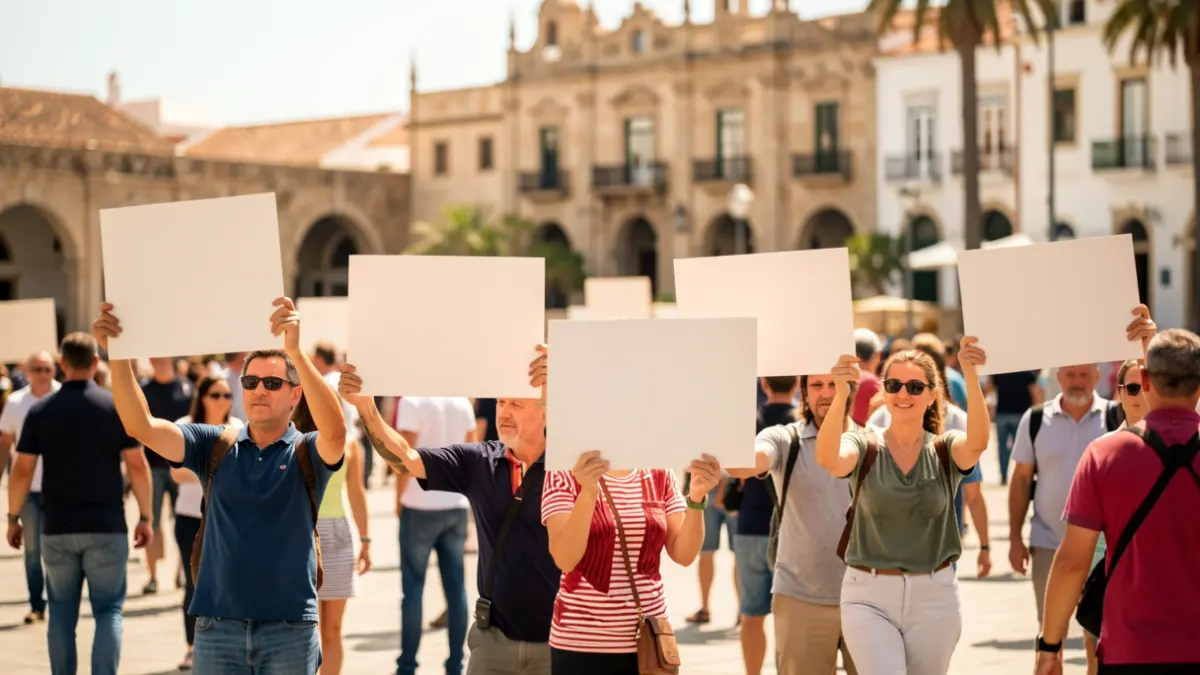 Image of a citizen gathering in a public square in the Canary Islands.