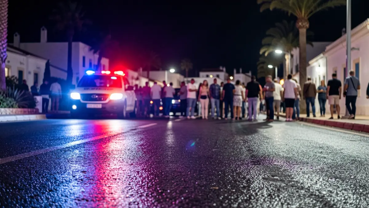 Imagen genérica de luces de emergencia policiales reflejándose en el asfalto mojado por la noche.