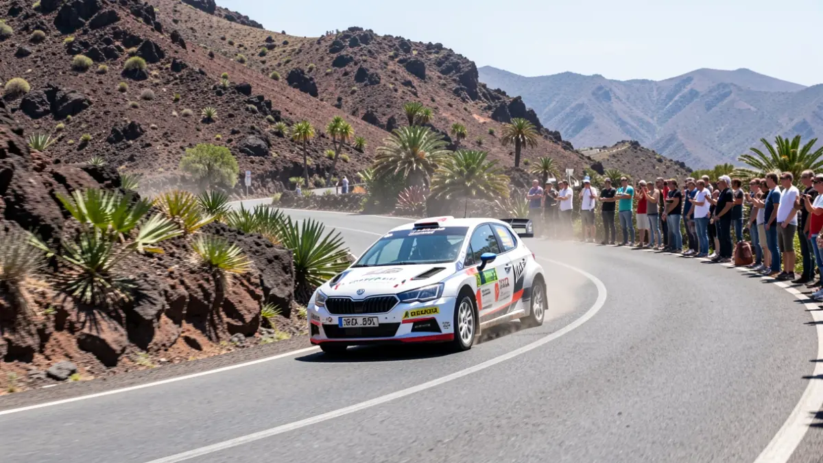 Imagen genérica de un coche de rally en una carretera de montaña en Canarias.