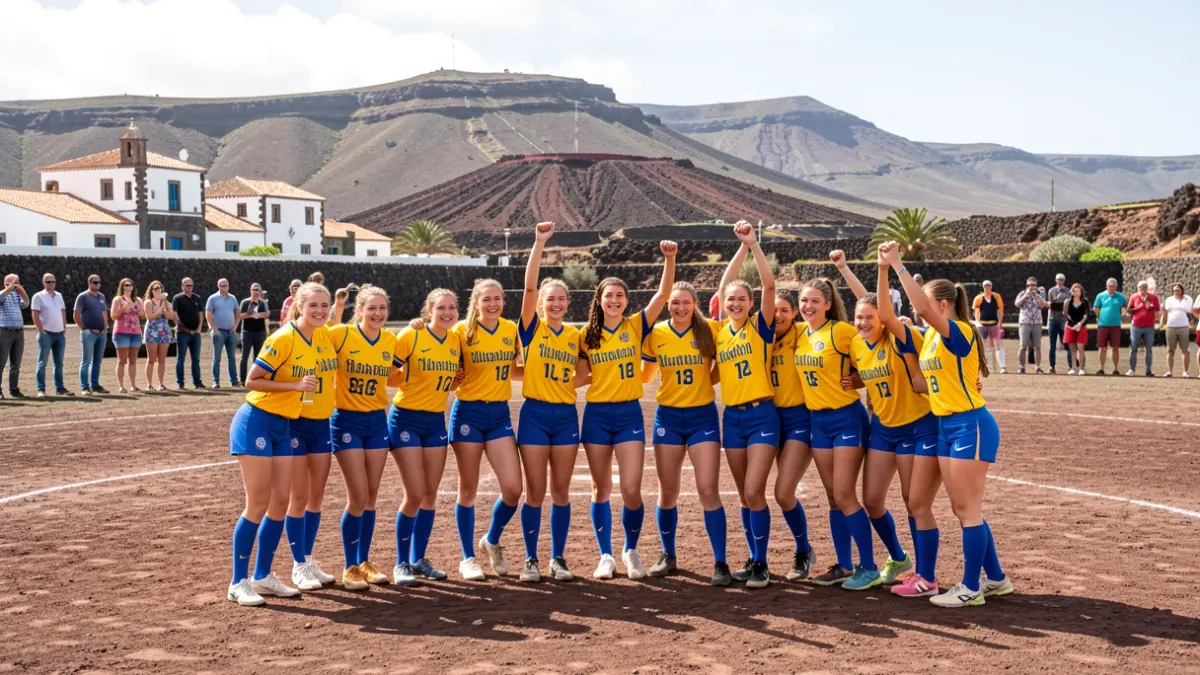 Jugadoras del equipo de sófbol Sub-18 del Club Deportivo Capitalinos de Gran Canaria celebrando su quinta posición en el Campeonato de España.