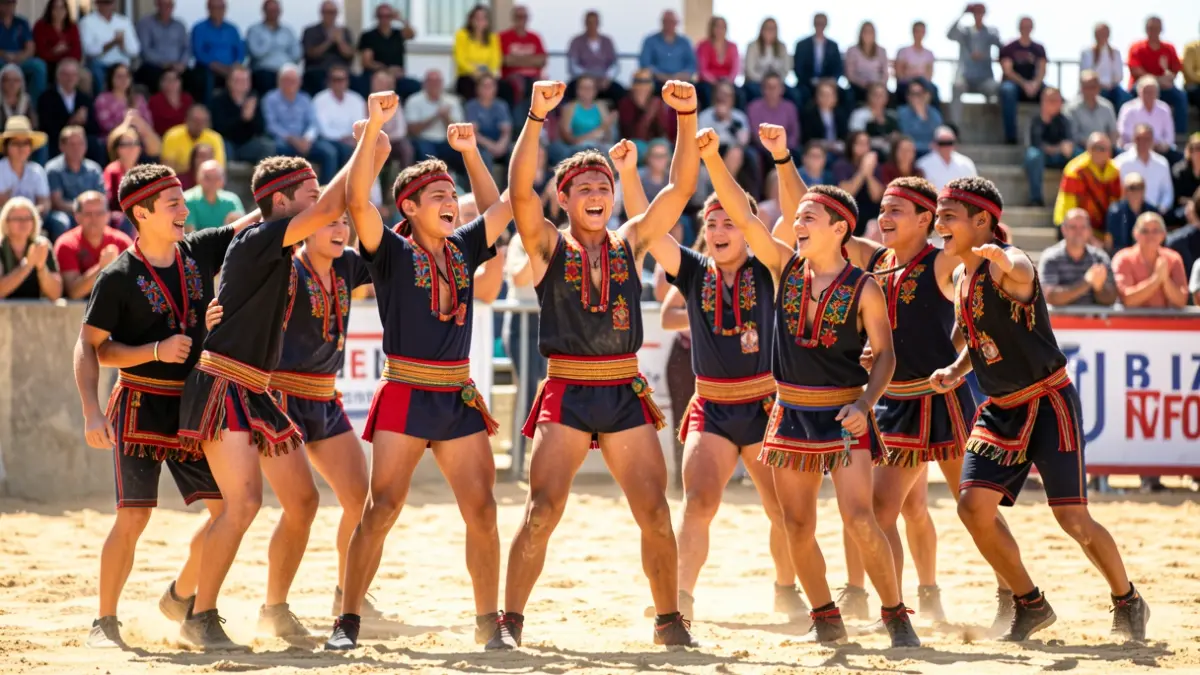 Youth team celebrating their victory in the Canarian wrestling tournament.