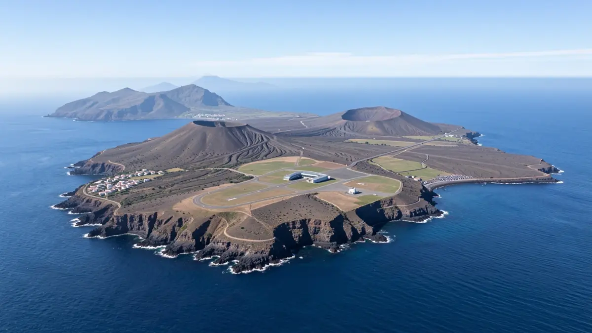 Vista aérea de la isla de El Hierro con su aeropuerto.