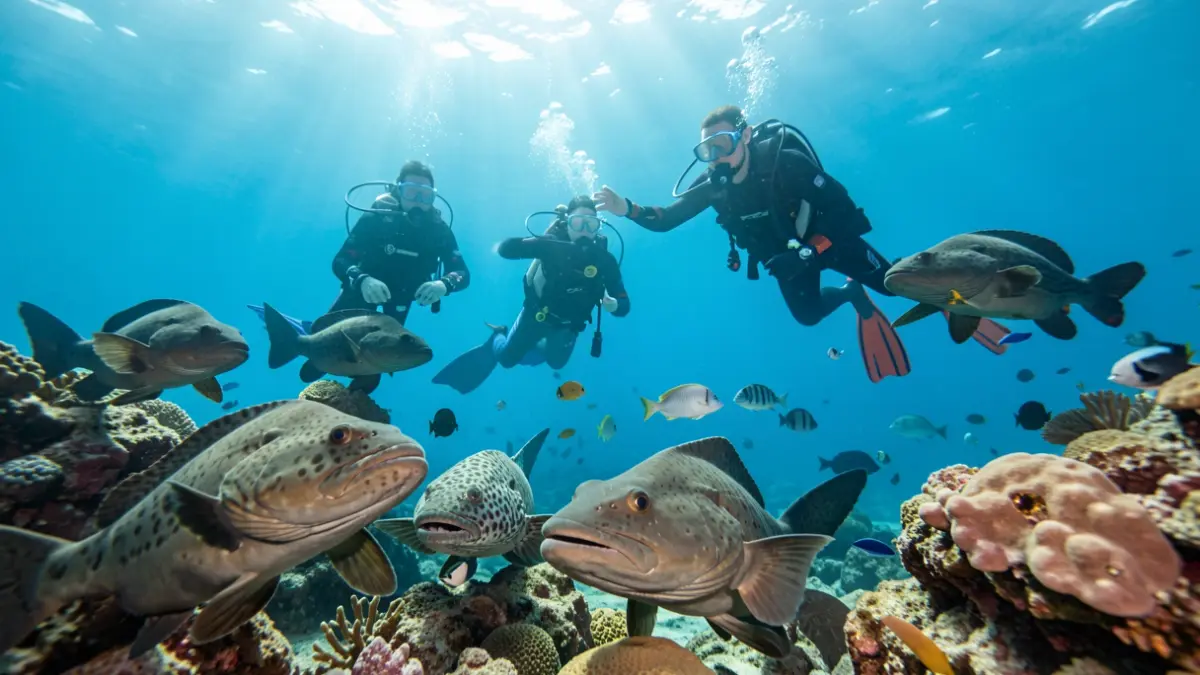 Divers observing marine biodiversity in the Canary Islands.