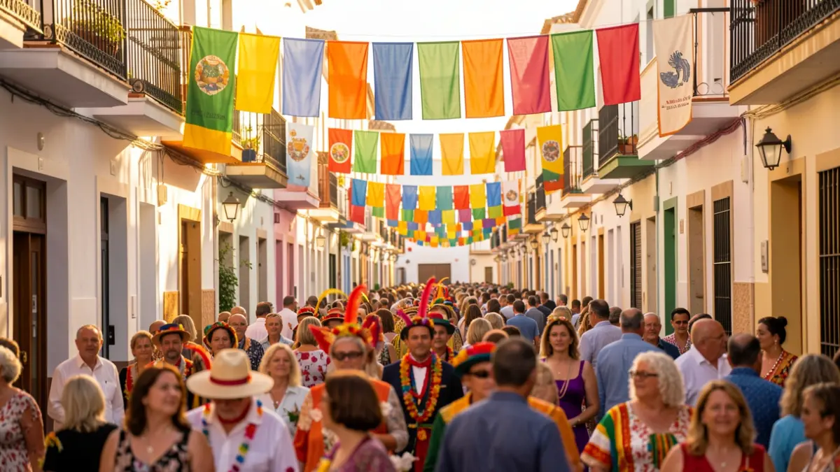 Escena festiva en El Médano con ambiente de celebración y decoración típica.