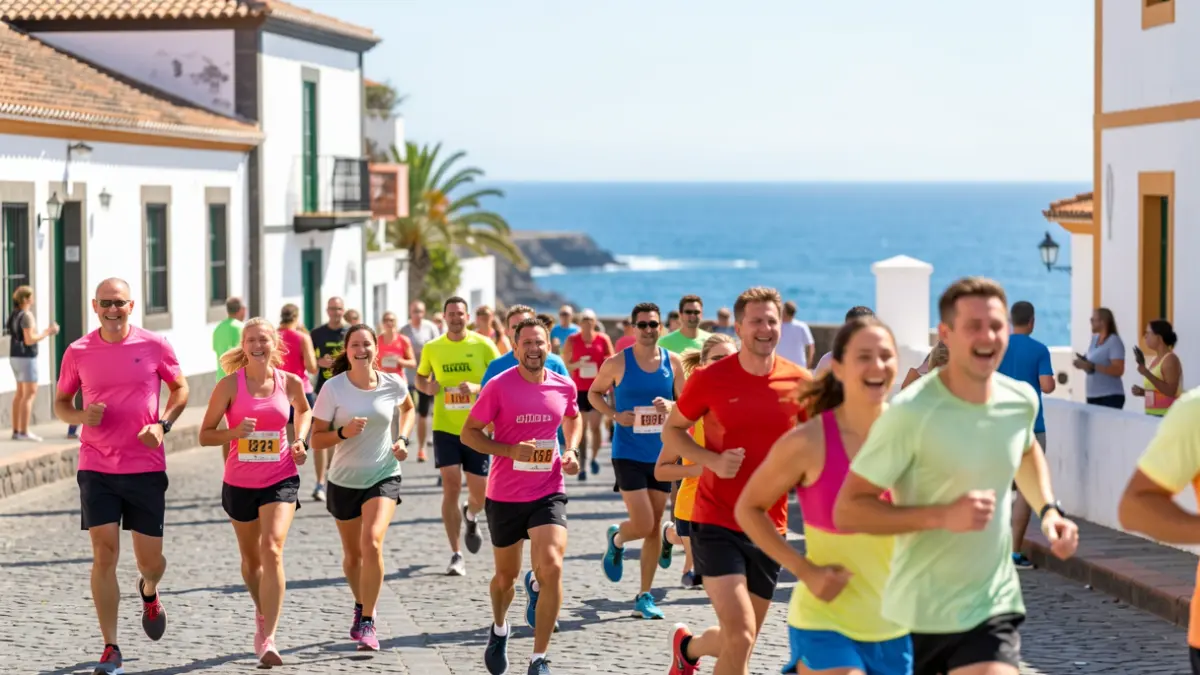 Imagen genérica de una carrera popular inclusiva en una plaza costera de Canarias.