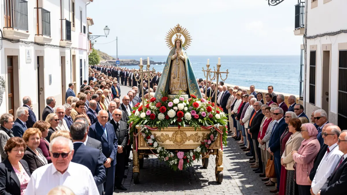 Traditional religious procession in El Médano with the image of Our Lady of Las Mercedes de Roja.