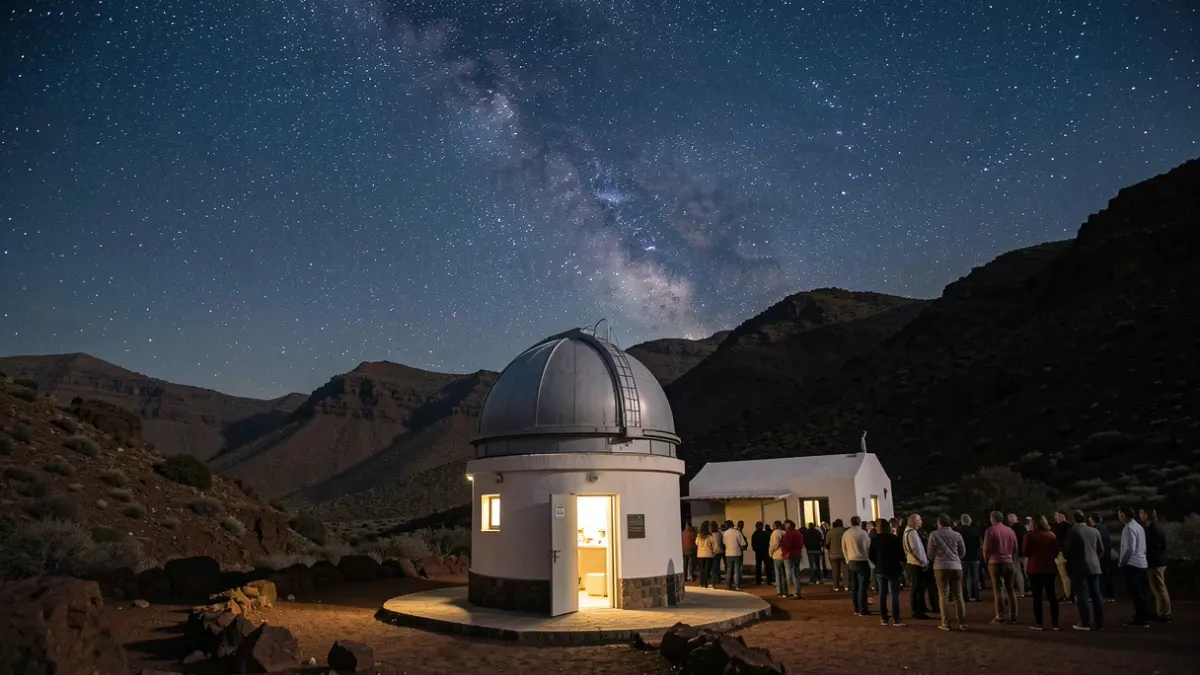 Observatory dome in Gran Canaria under a starry sky.