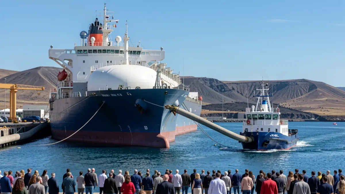 Imagen de un buque recibiendo suministro de GNL en el puerto de Santa Cruz de Tenerife.