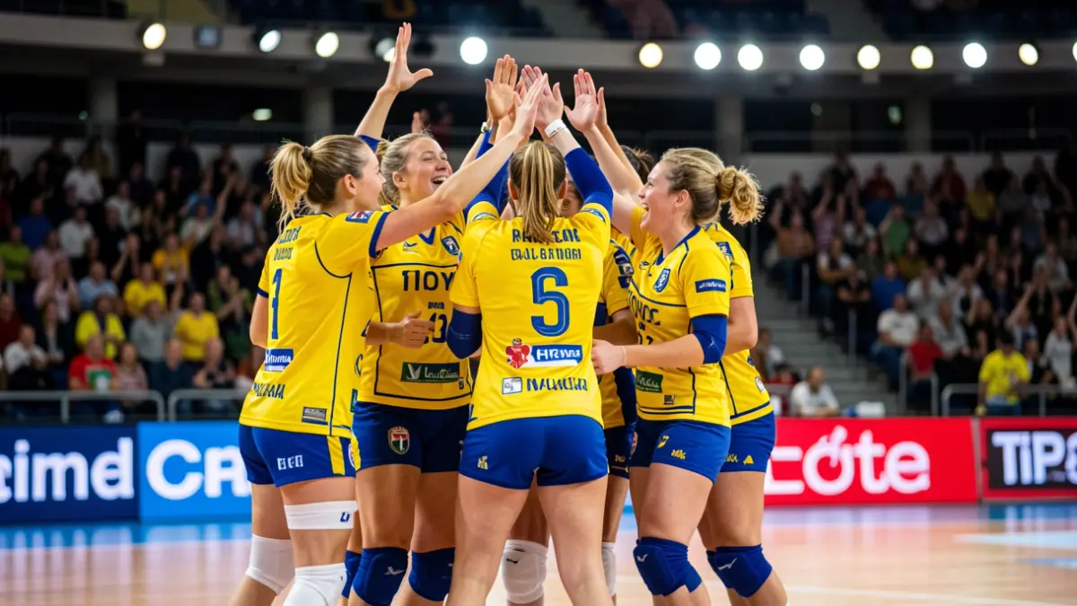 Jugadores del equipo de balonmano Rocasa Gran Canaria celebrando su victoria en la Copa Gobierno de Canarias.