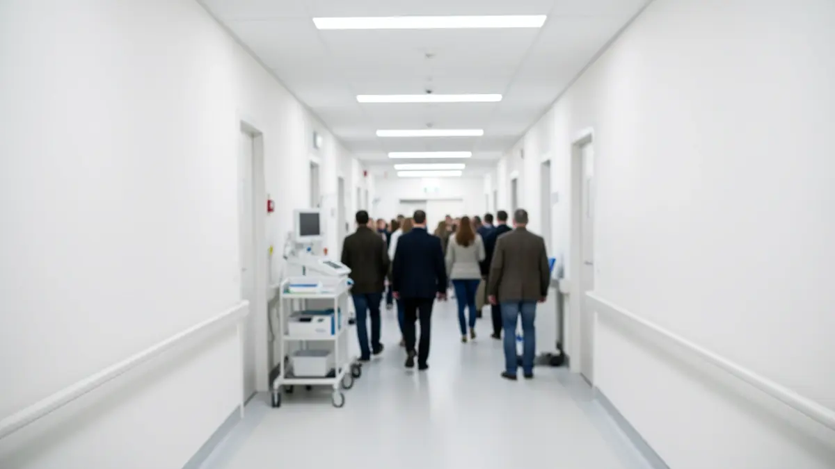 Imagen genérica de un pasillo de hospital moderno con iluminación brillante.