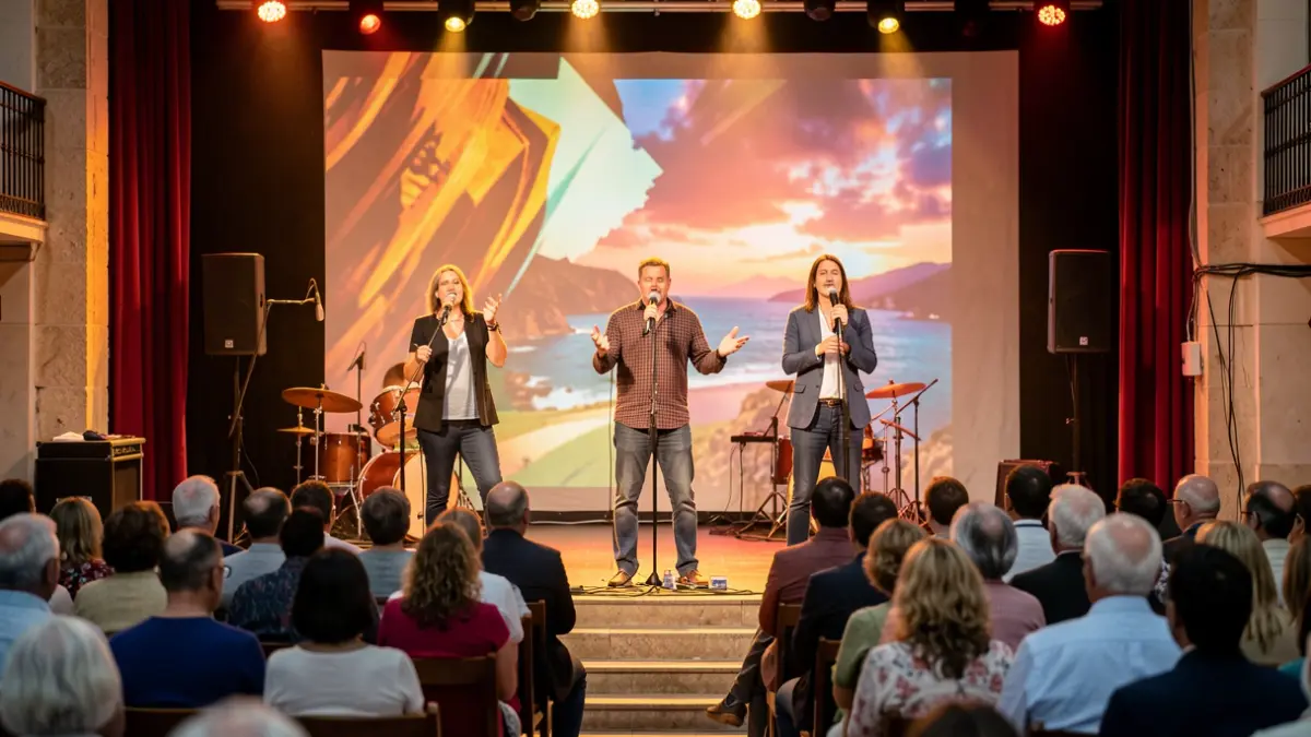 Scene of a musical performance in the Canary Islands connecting the islands and Latin America.