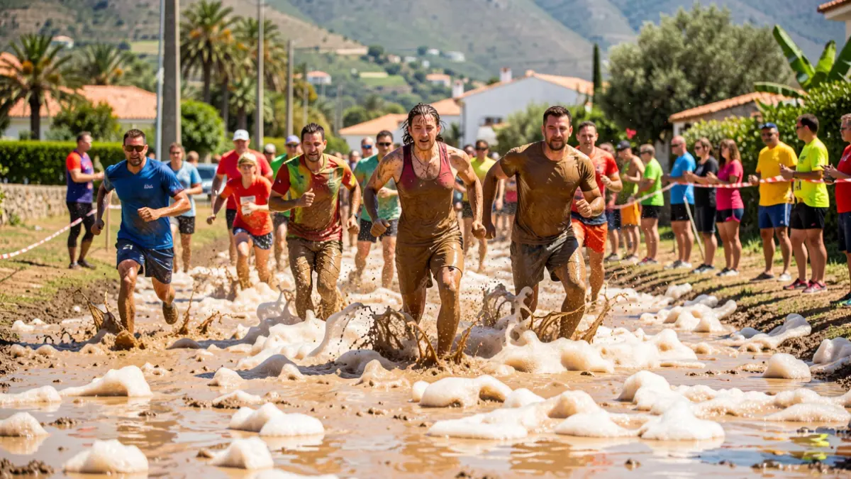 Image of a mud and foam obstacle race in Fuerteventura.