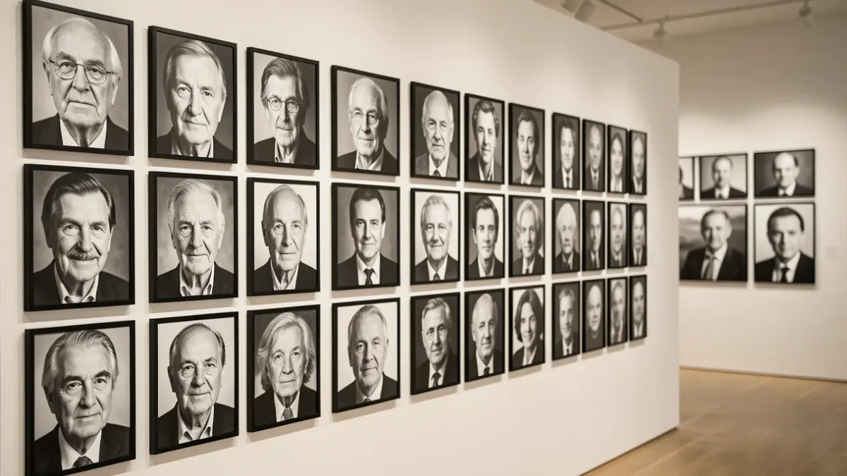 Exhibition of black and white portraits of users from an occupational center, highlighting their gazes and stories.