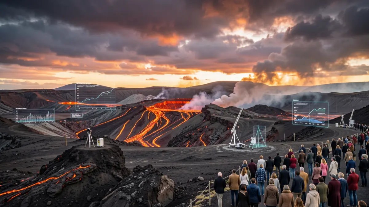 Paisaje volcánico con formaciones de ceniza y lava, evocando el volcán Tajogaite.
