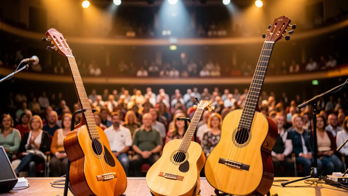 Generic image of musical instruments on a stage.