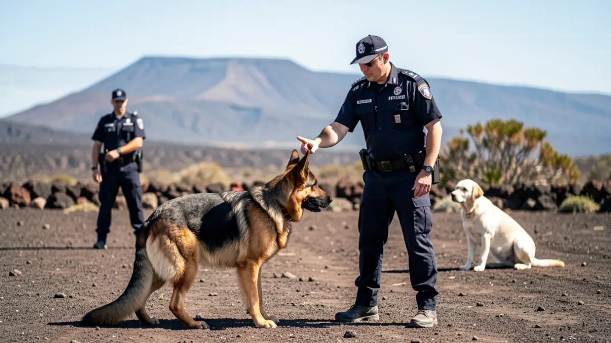 Agentes de policía y sus perros policía durante un curso de formación avanzada en Los Realejos.