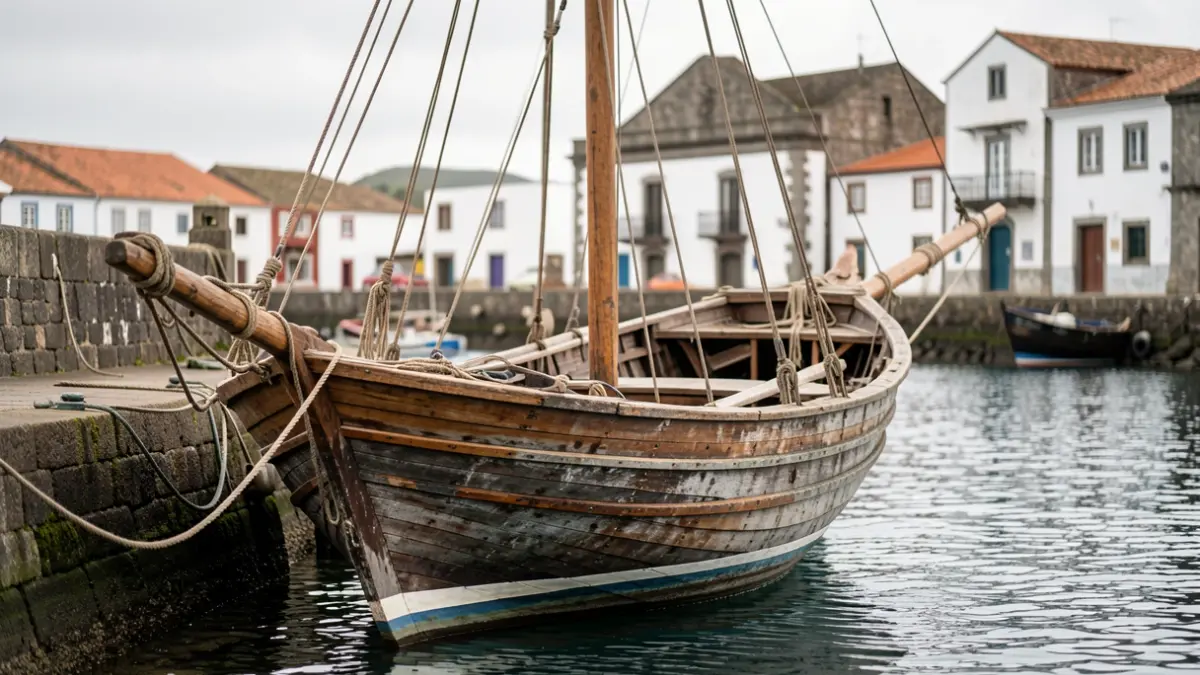 Generic image of a historic 'correíllo' boat docked at a Canarian port in the early 20th century.