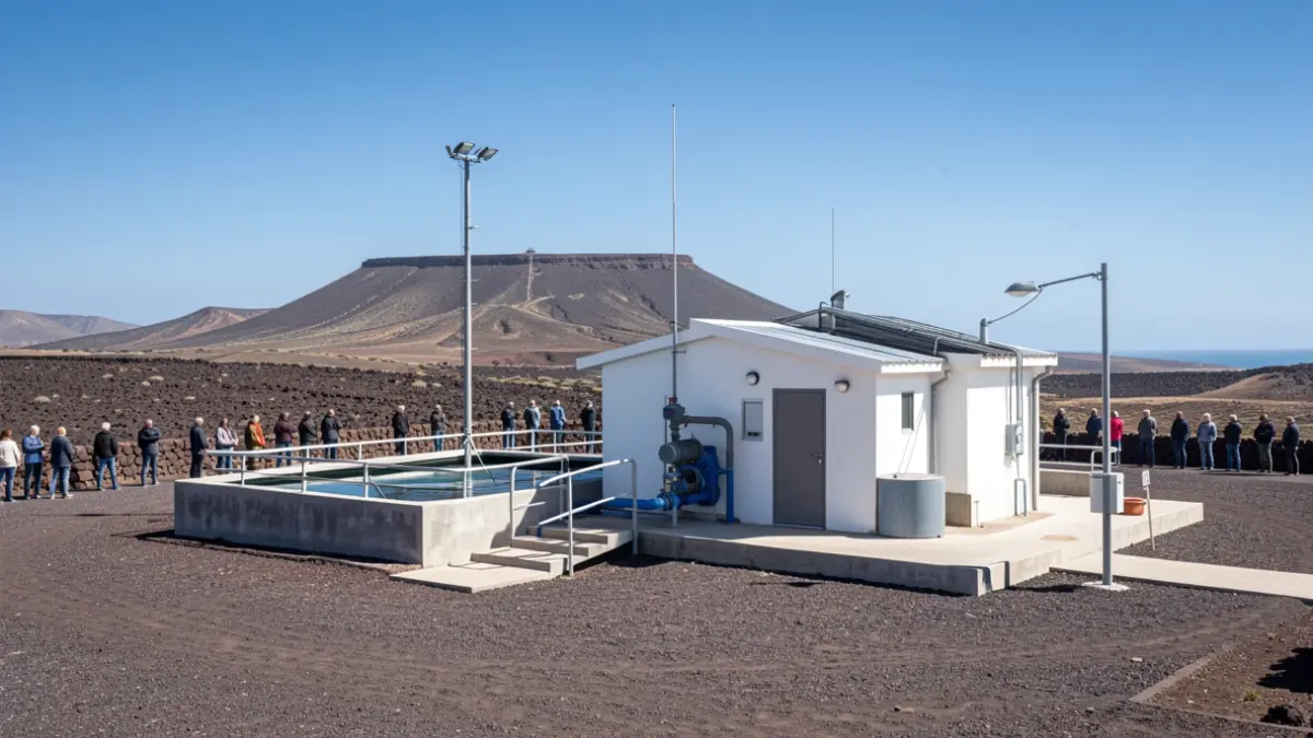 Estación depuradora de aguas residuales en el Mirador de Morro Velosa, Betancuria, Fuerteventura.
