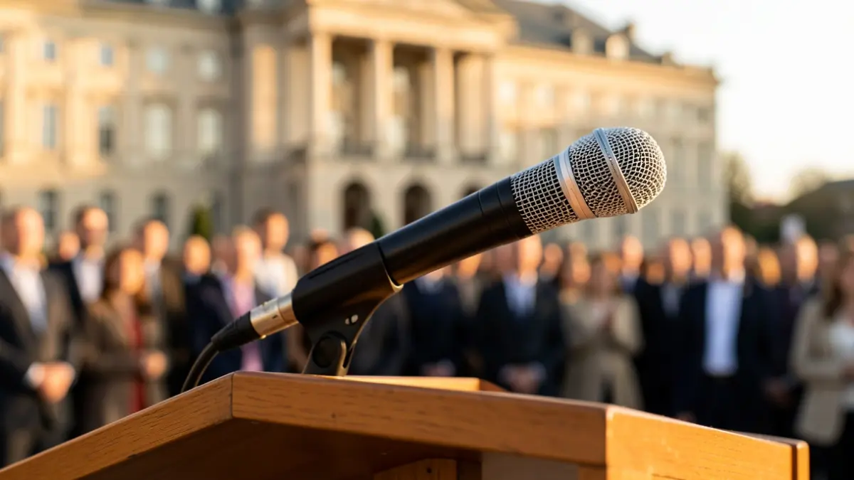 Generic image of a microphone on a podium.