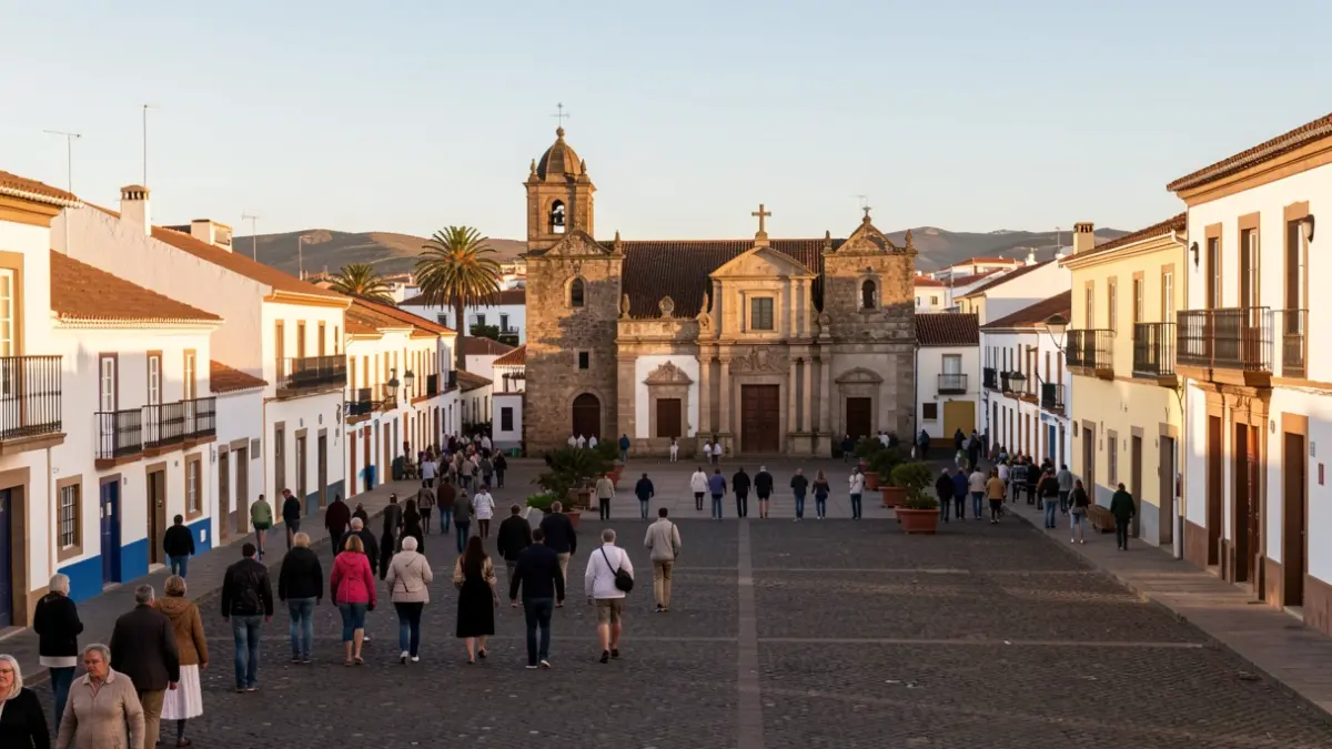 Vista del casco histórico de Betancuria, Fuerteventura, con arquitectura tradicional canaria bajo la luz del sol.
