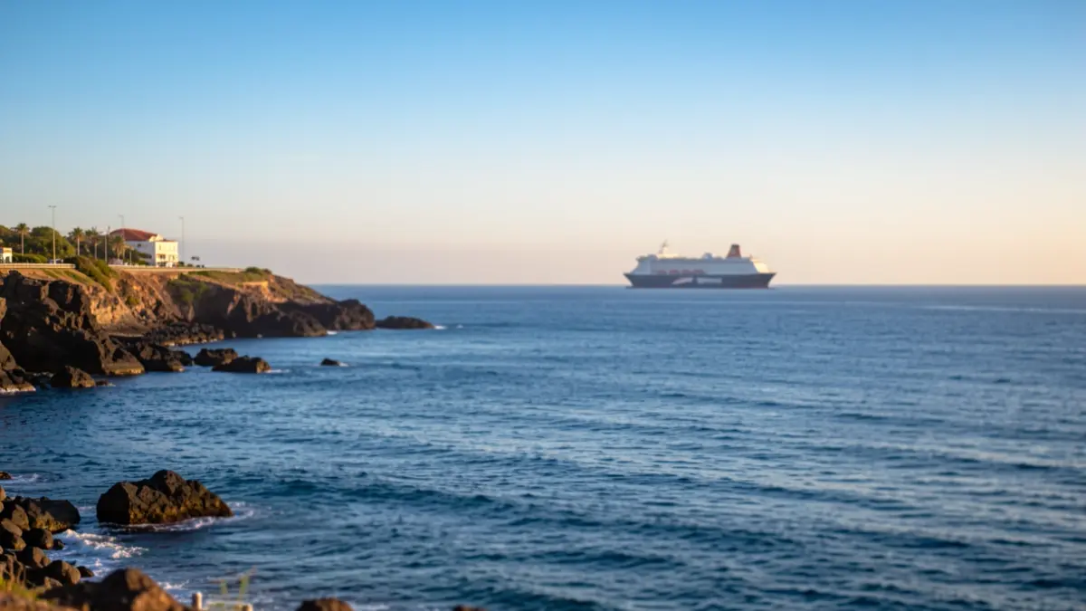 Generic image of a Canarian coast with a ferry on the horizon.