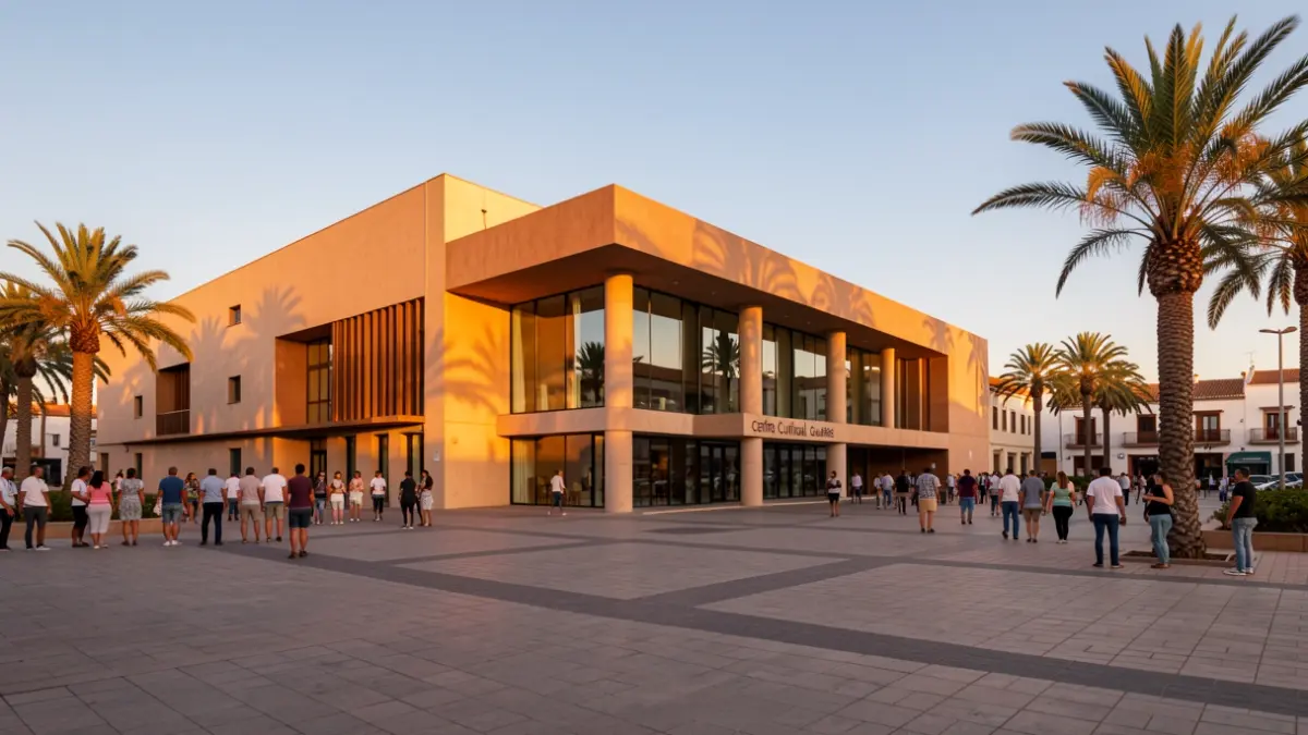 Exterior view of the Centro Cultural Guaires in Gáldar, Gran Canaria, at sunset.
