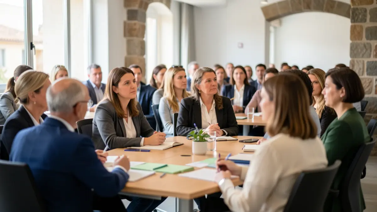 Imagen genérica de profesionales educativos en una sala de conferencias.