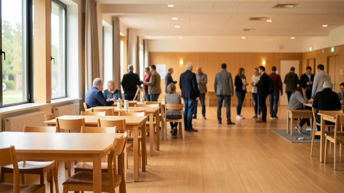 Generic image of a community center with wooden furniture and natural light.
