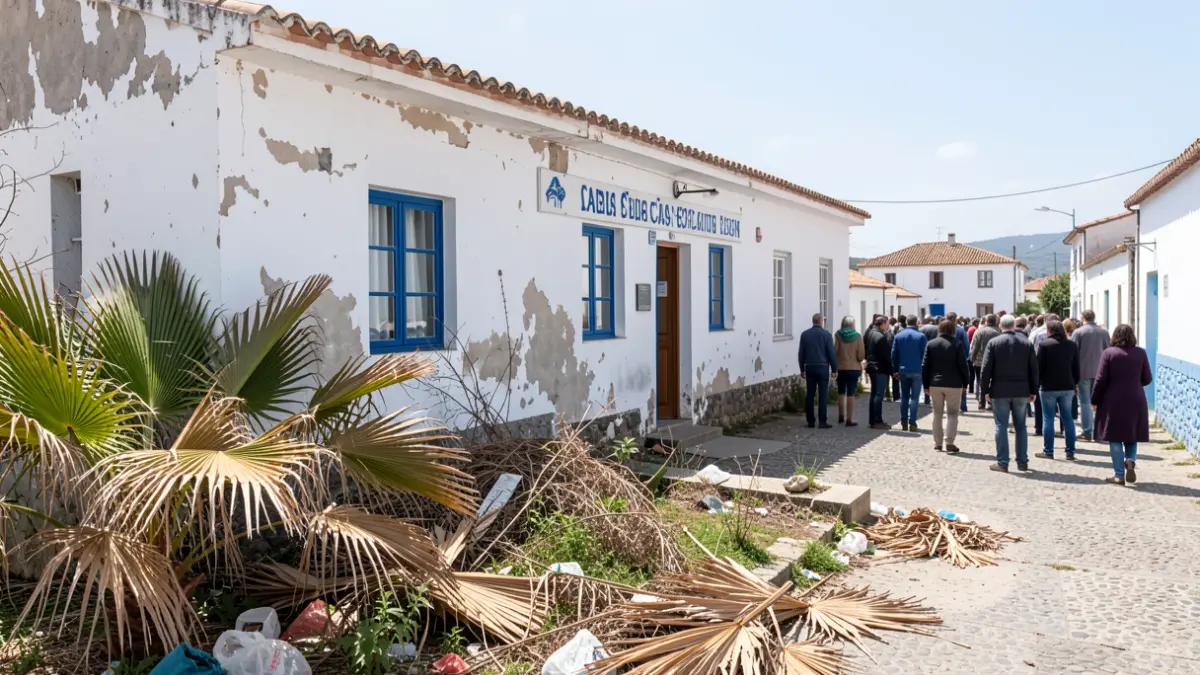 Imagen de un consultorio médico con signos de deterioro en sus instalaciones exteriores.