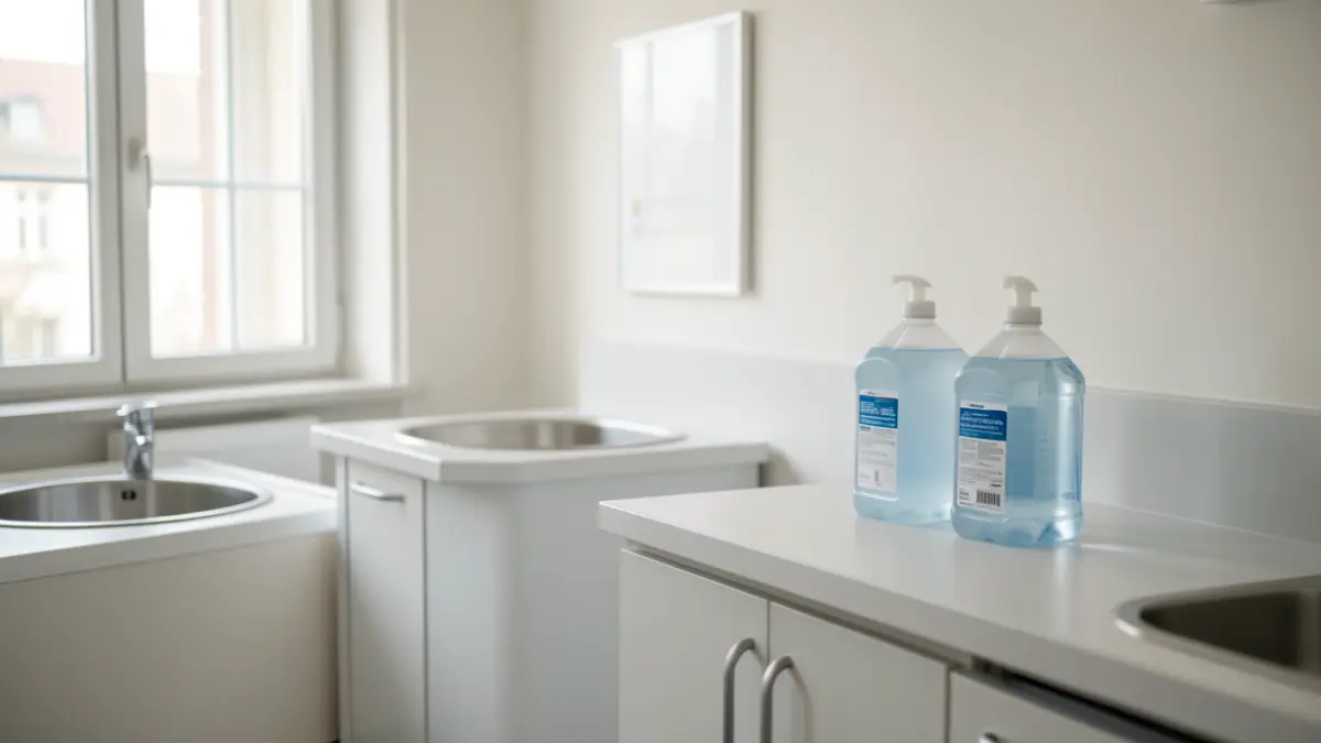 Imagen genérica de un consultorio médico con garrafas de agua como alternativa al grifo cerrado.