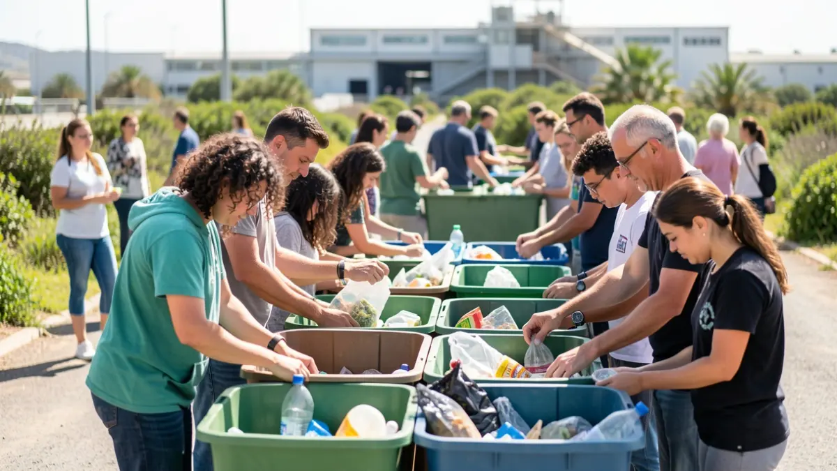 Image of people participating in an educational activity about recycling at a clean point in Gran Canaria.