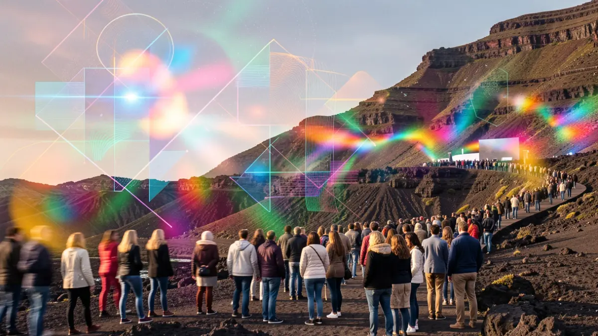 Abstract image representing the fusion of experimental music and contemporary art in a setting inspired by the Canary Islands.
